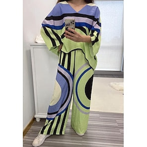 Multi Color Print Top & Straight Full Length Pants Set