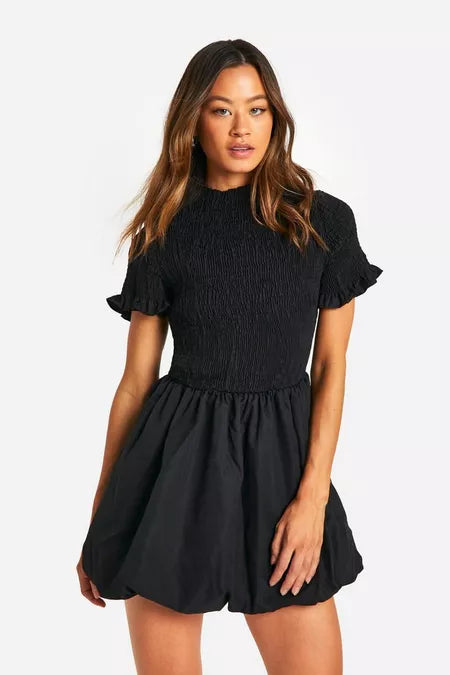 Tall Strapless Short Sleeve Cuffed Mini Dress