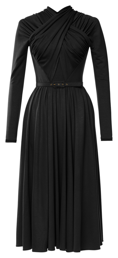 Women's Black Belted Strapless Dress