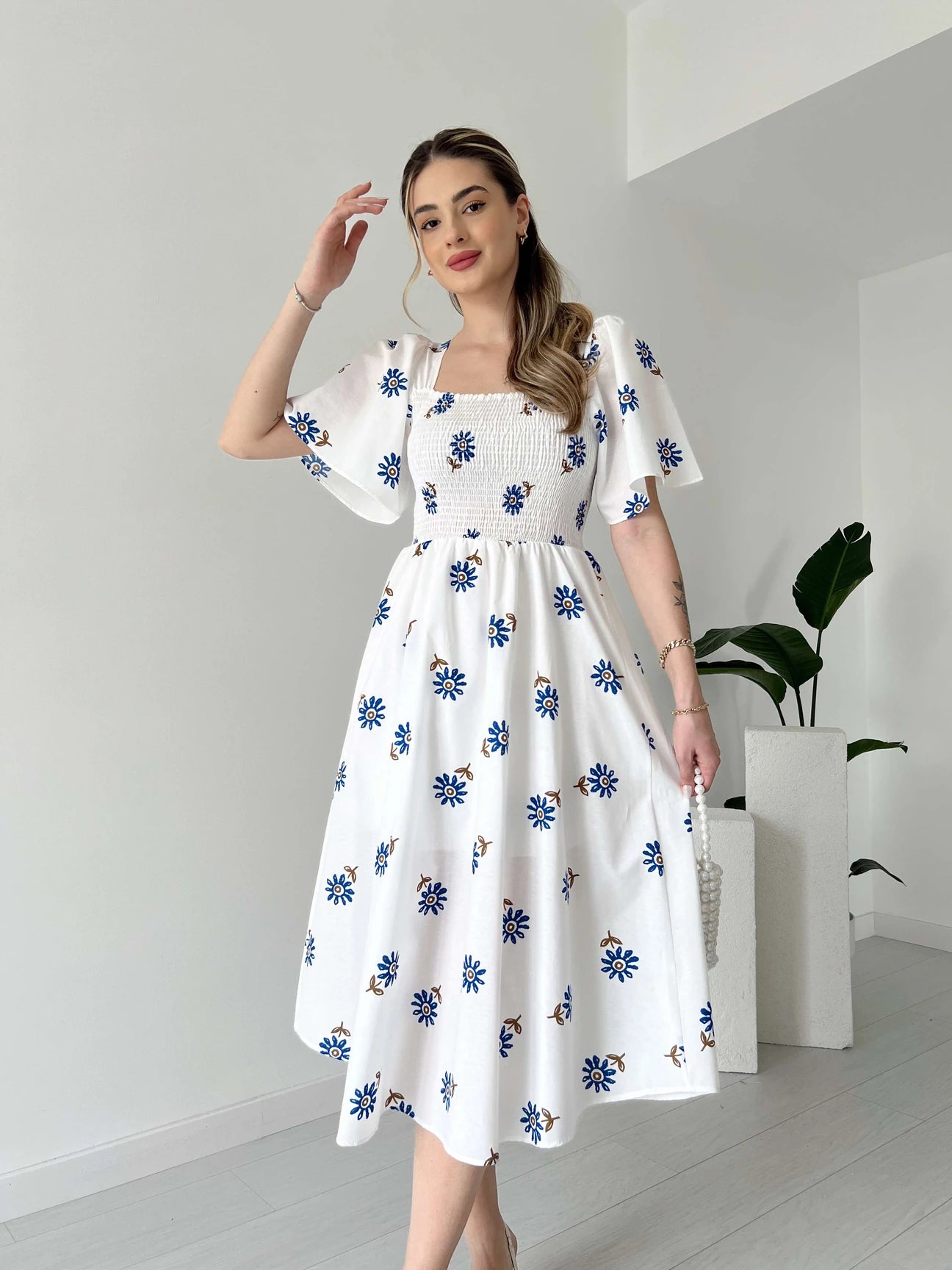 Breast Giped Patterned Poplin Dress