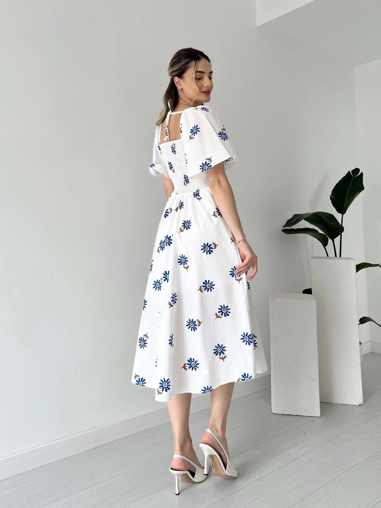 Breast Giped Patterned Poplin Dress