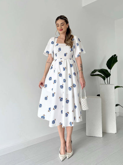 Breast Giped Patterned Poplin Dress