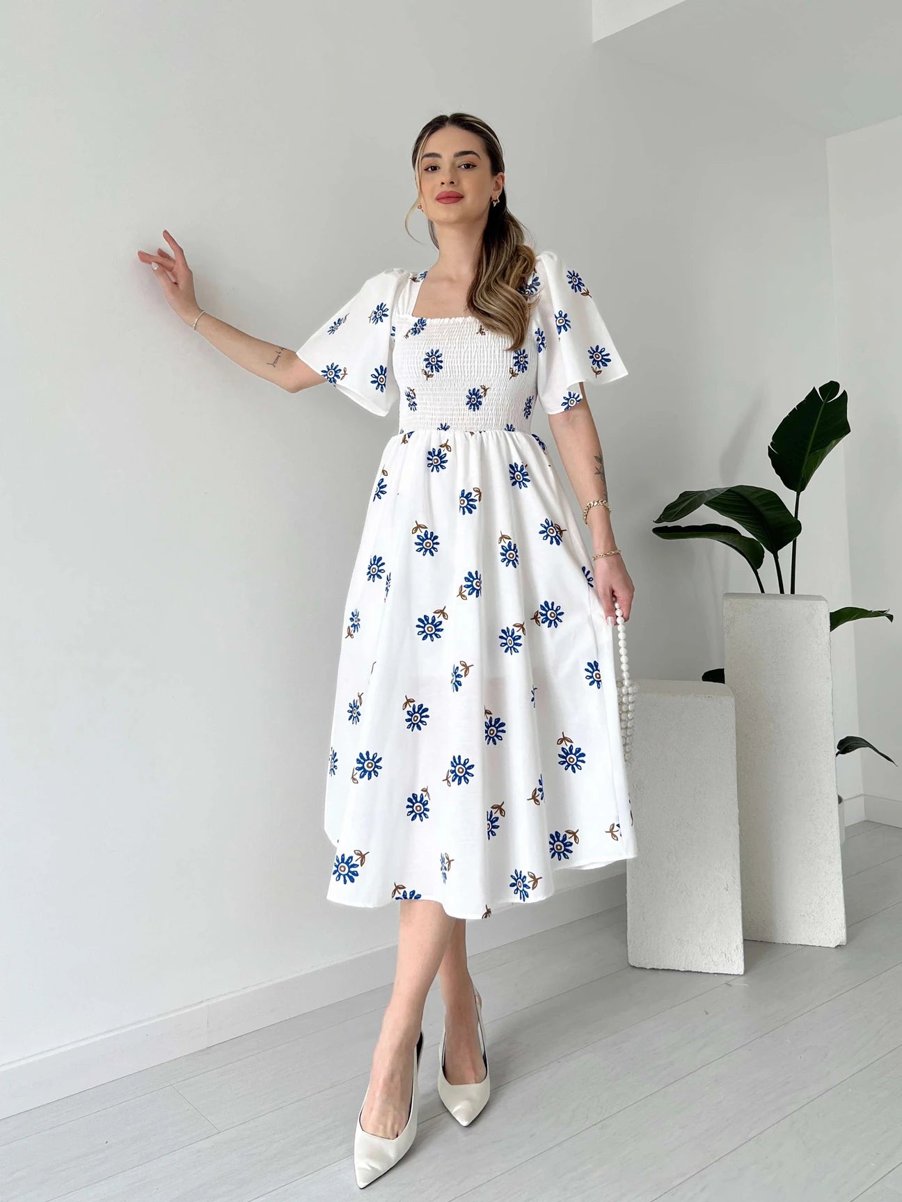 Breast Giped Patterned Poplin Dress