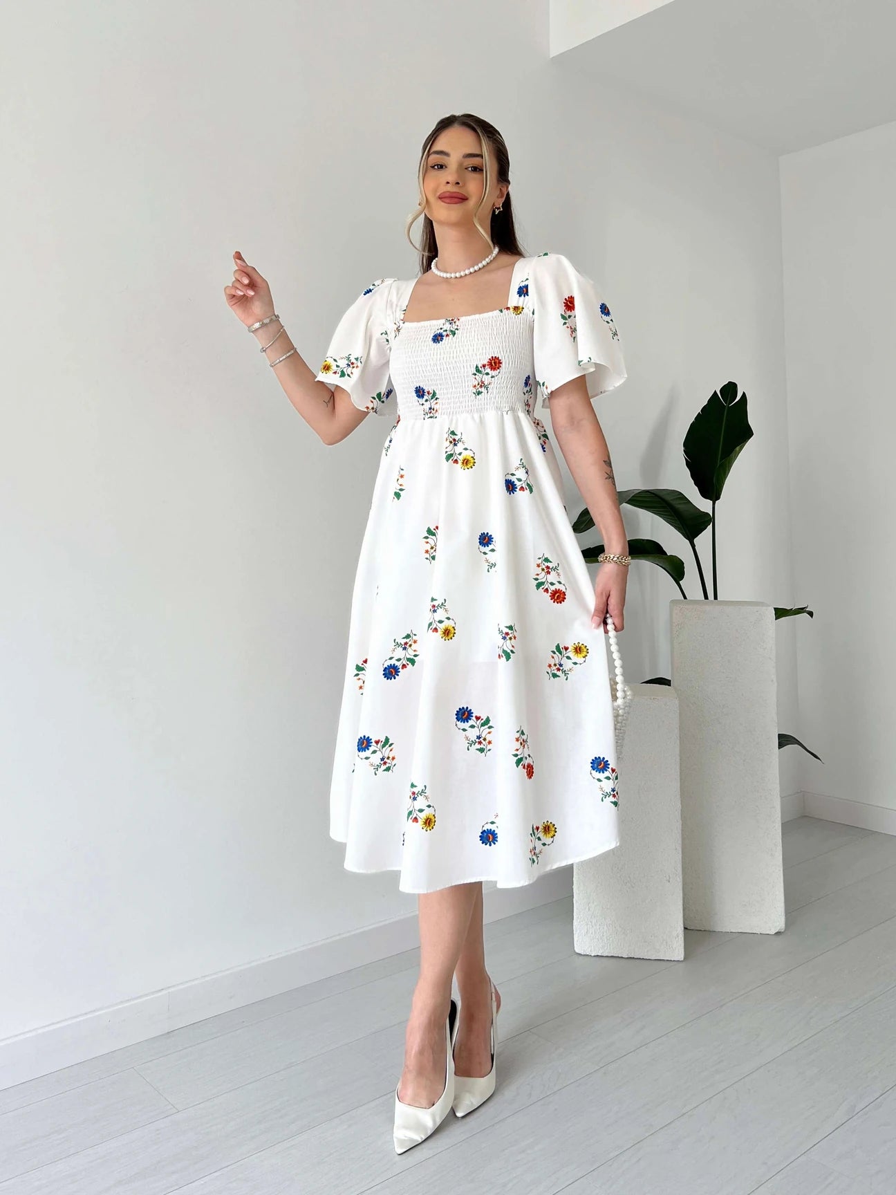 Breast Giped Patterned Poplin Dress