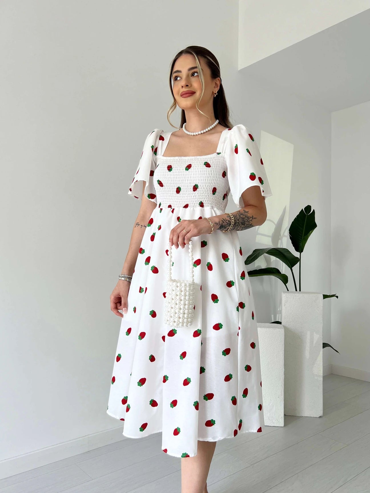 Breast Giped Patterned Poplin Dress