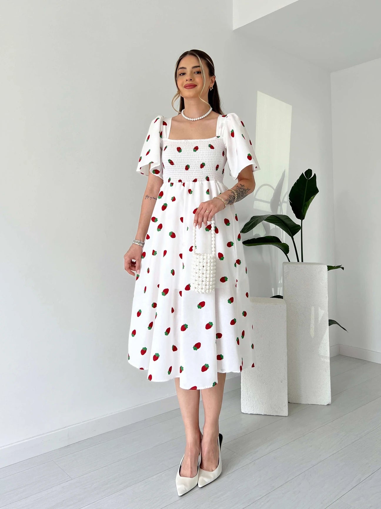 Breast Giped Patterned Poplin Dress