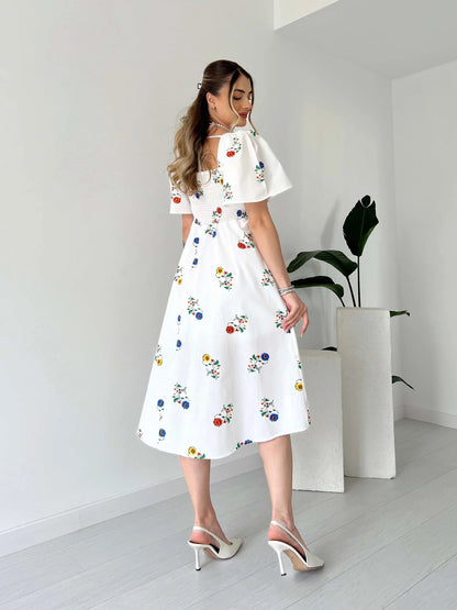 Breast Giped Patterned Poplin Dress