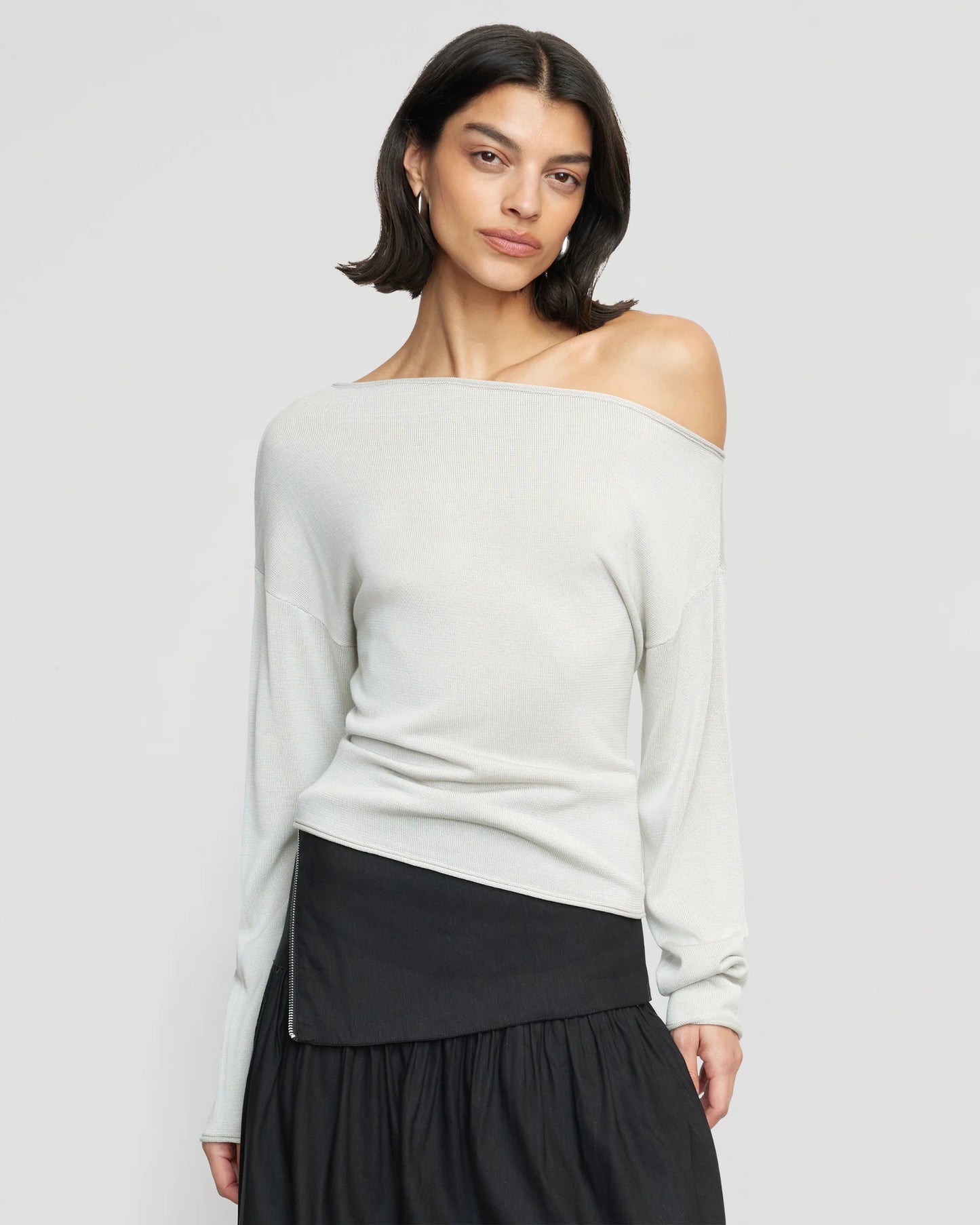 Slant Neck Wool Strapless Sweater