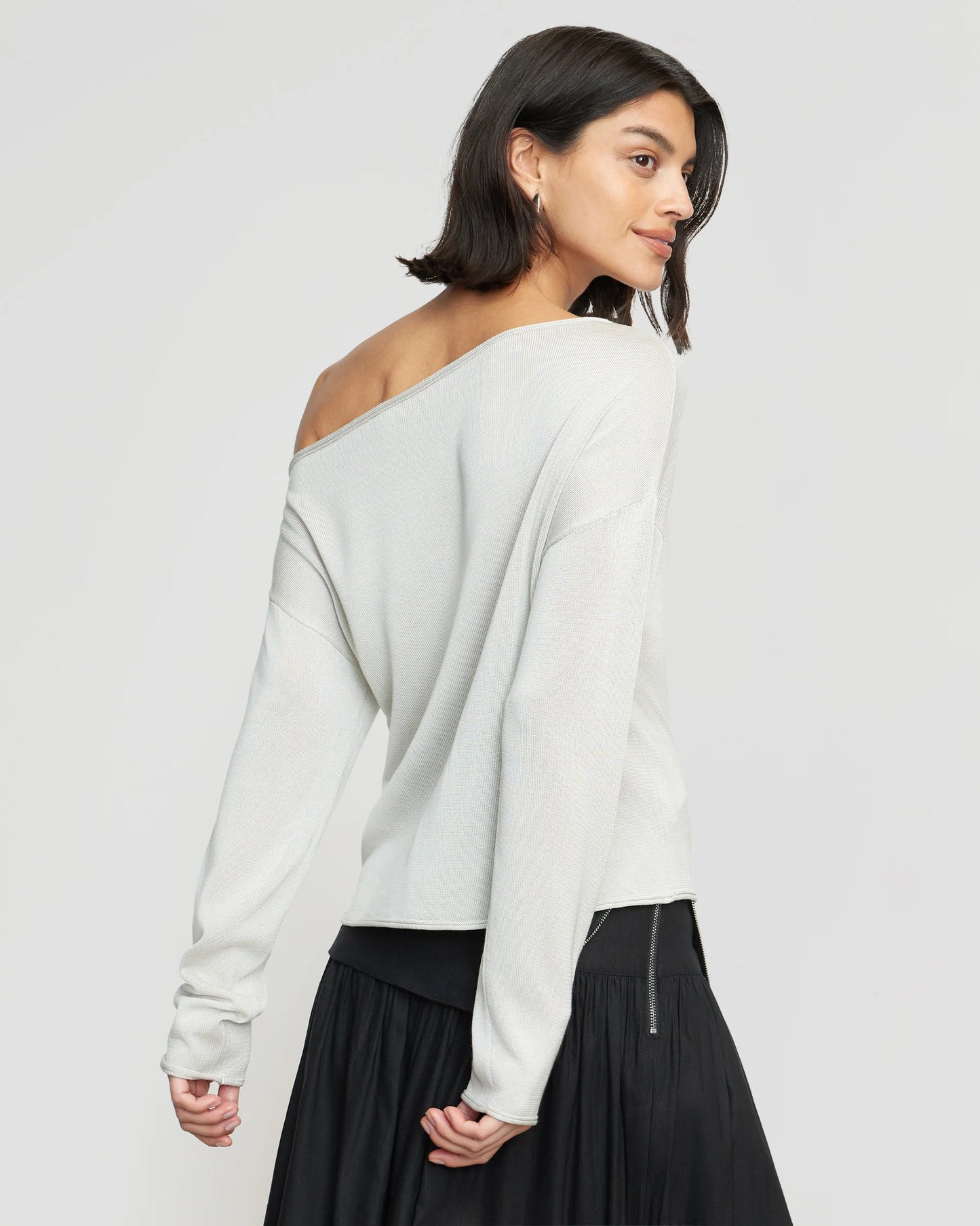 Slant Neck Wool Strapless Sweater