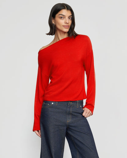 Slant Neck Wool Strapless Sweater