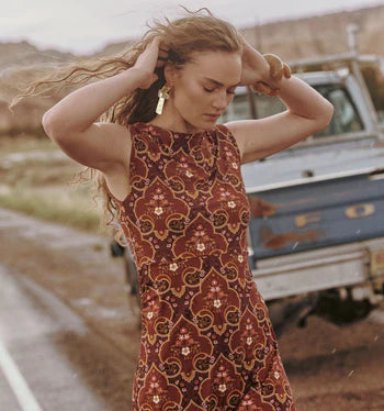 Red Printed Strapless Dress