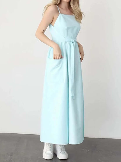 Square Neck One Piece Tie Maxi Dress