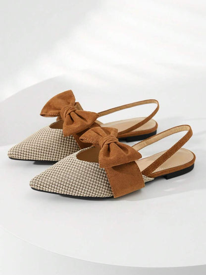 Bow Decor Point Toe Slingback Flats