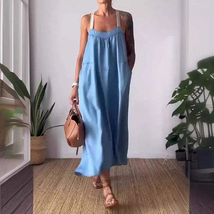 Schlichtes Sling-Kleid aus Baumwollleinen für Damen🔥Kostenloser Versand