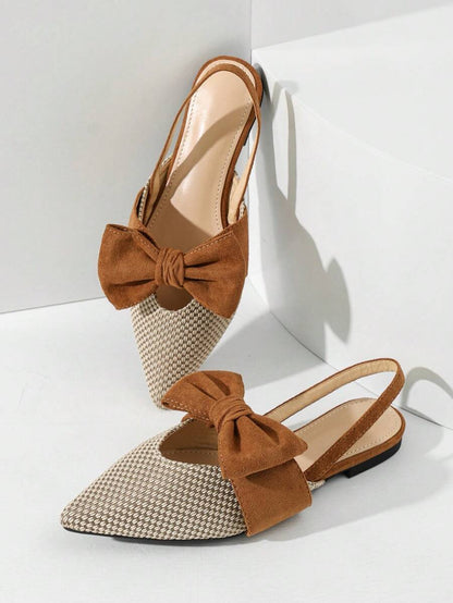 Bow Decor Point Toe Slingback Flats