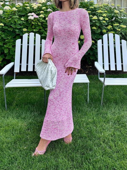 🔥Last Day 49% OFF🔥Pink Elegant Flared Sleeve Knit Dress