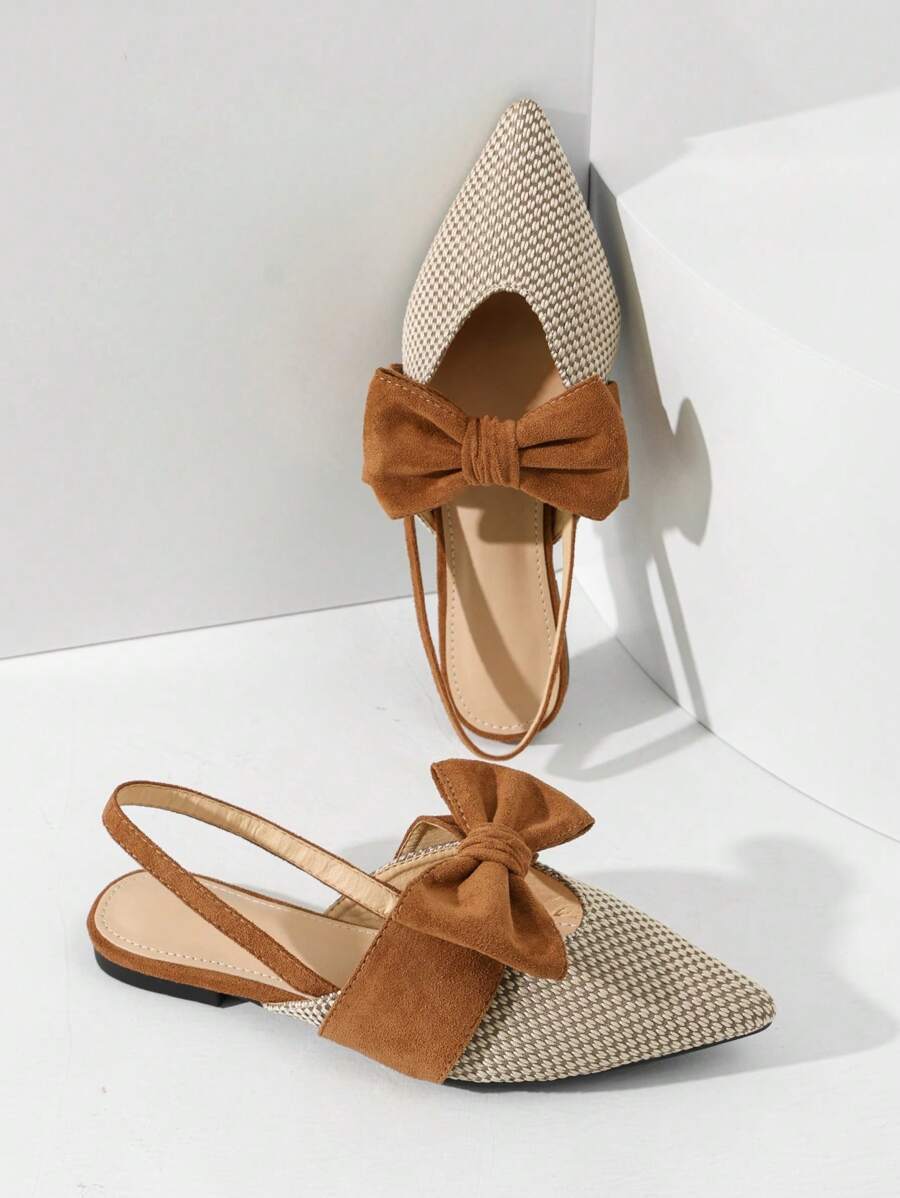 Bow Decor Point Toe Slingback Flats