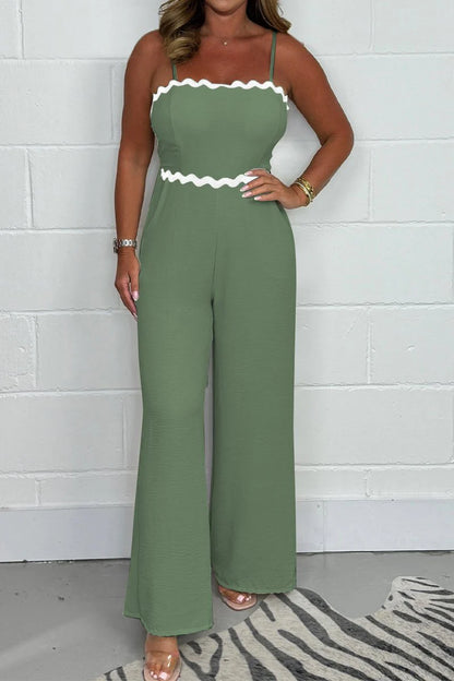 Women's Wavey Trim Spaghetti Strap Jumpsuit