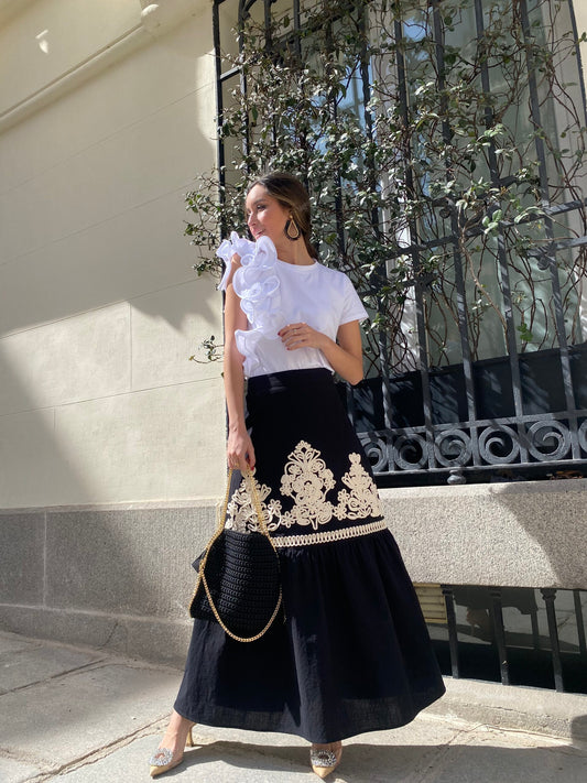 CARTAGENA EMBROIDERED SKIRT NOIR