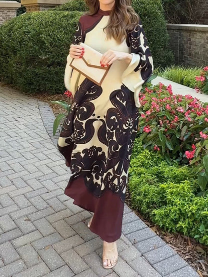 Silk Placement Print Long Sleeve Maxi Dress