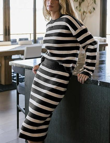 Women's Sweater Outfits Striped Long Sleeve