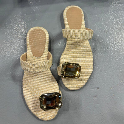 Rhinestone Sparkle Wicker Flat Slippers