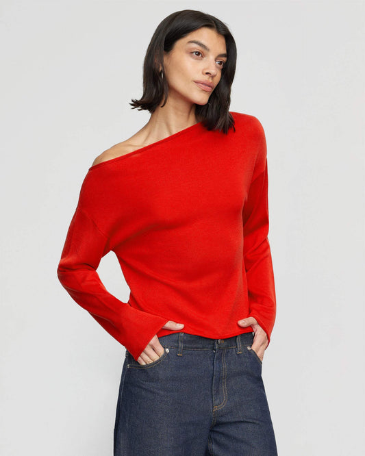 Slant Neck Wool Strapless Sweater