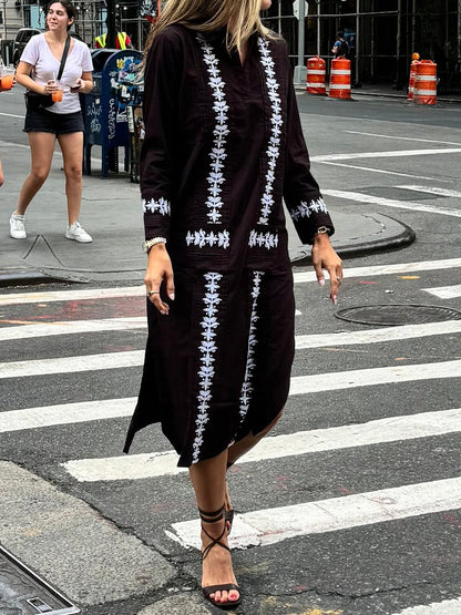 Placement Print Long Sleeve Shirtdress