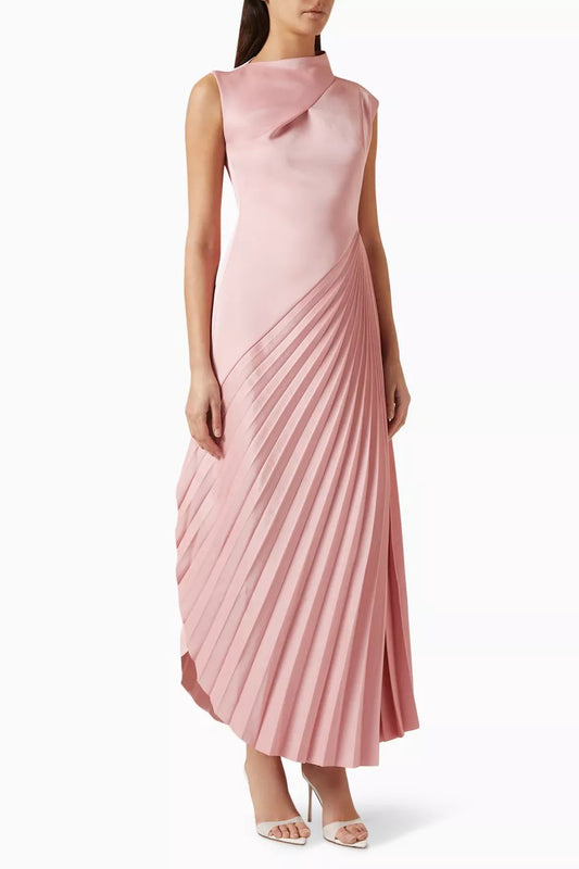 Asymmetric Drawstring Waist Pleated Dress