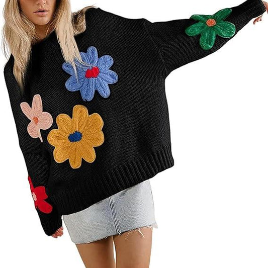 Women Floral Sweater Long Sleeve