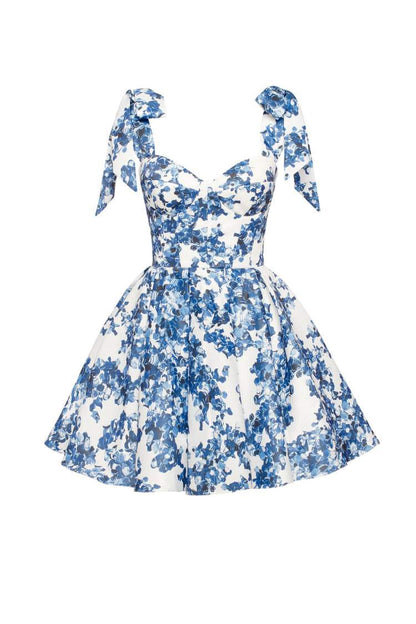 Charming blue hydrangea strapless mini dress