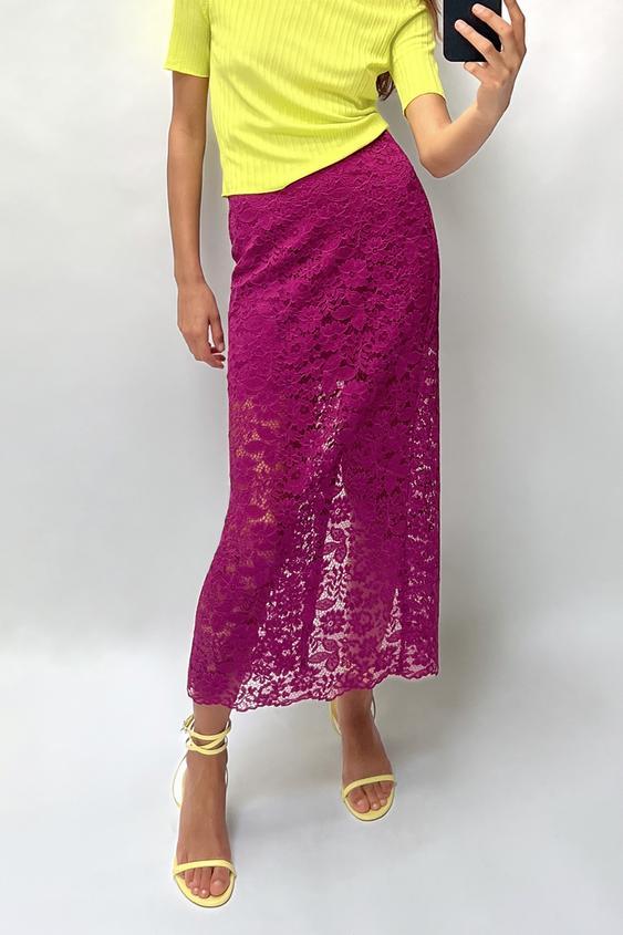 Women's Translucent Lace Midi Skirt