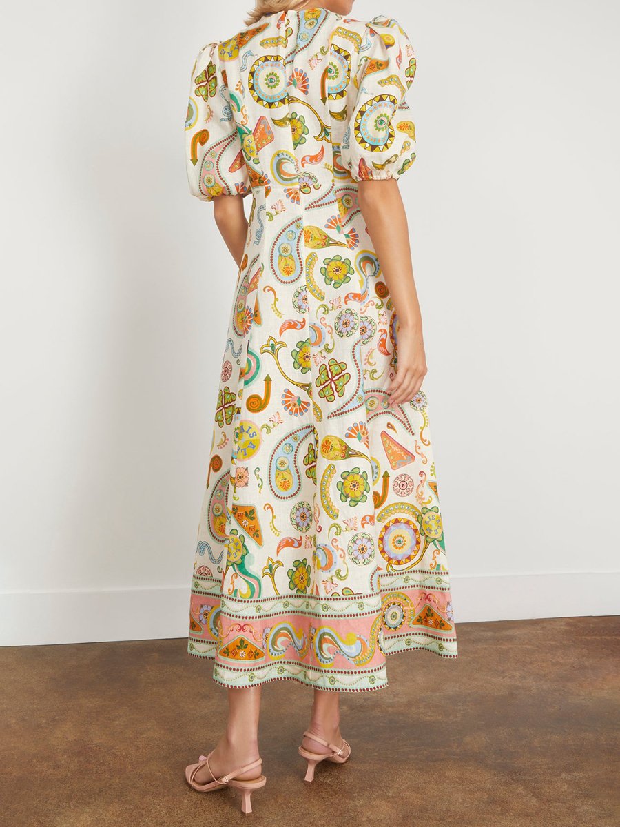 Printed Fashion Bubble Sleeve Dress