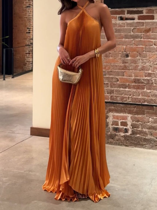 Sexy Loose Halter Neck Backless Pleated Dress