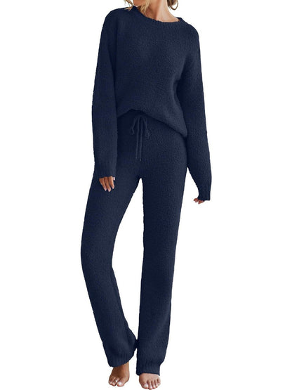 Solid Women's Round Neck Long Sleeve Warm Suit