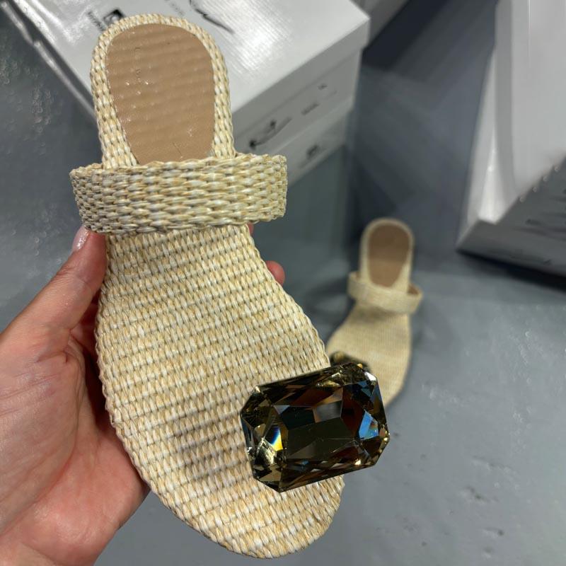 Rhinestone Sparkle Wicker Flat Slippers