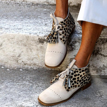 Square Toe Leopard Print Vintage Suede Ankle Boots