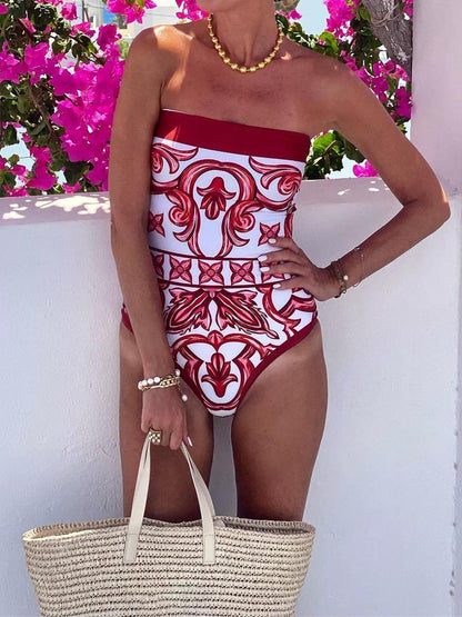 Printed Strapless Two Pieces Swimsuit