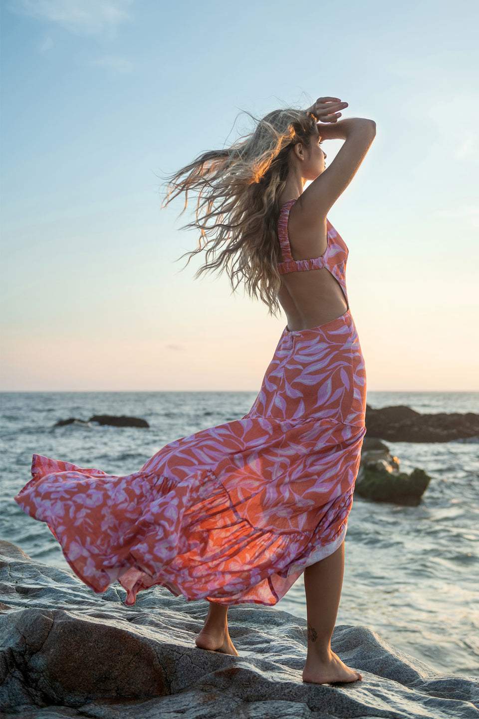 Pink Backless Elegant Beach Dress