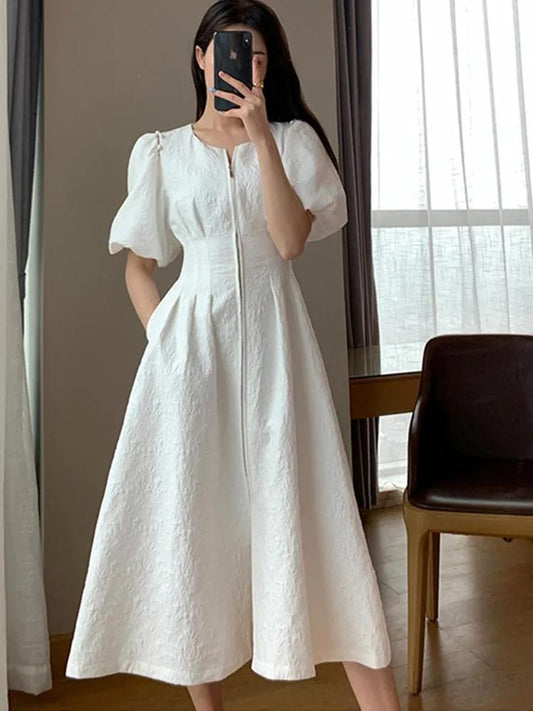 ✨Casual Dresses 2023 Summer Women Fashion💖 Elegant White Solid Midi Office Lady Female A Line Clothes Vestdios