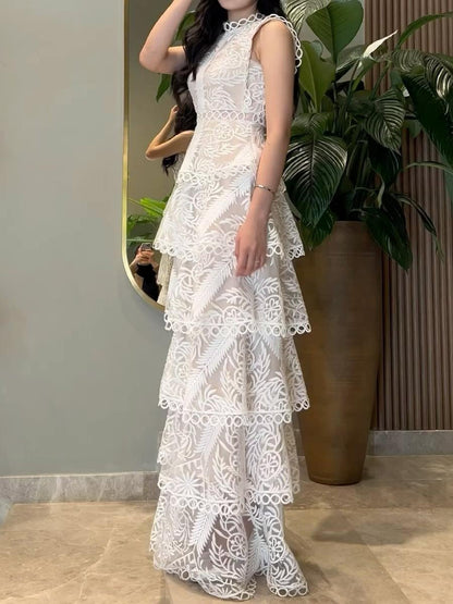 Lace Embroidered Hollow-out Cake Dress