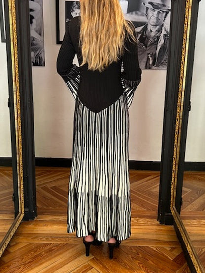 Square Collar Striped Patchwork Maxi Dress