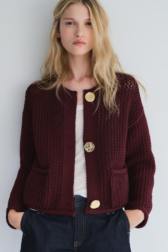 Burgundy Knitted Cardigan