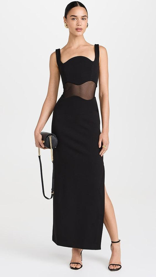 Black Waistless Tulle Halter Dress