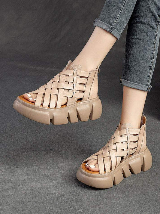 Women Summer Leather Weave Platform Sandals