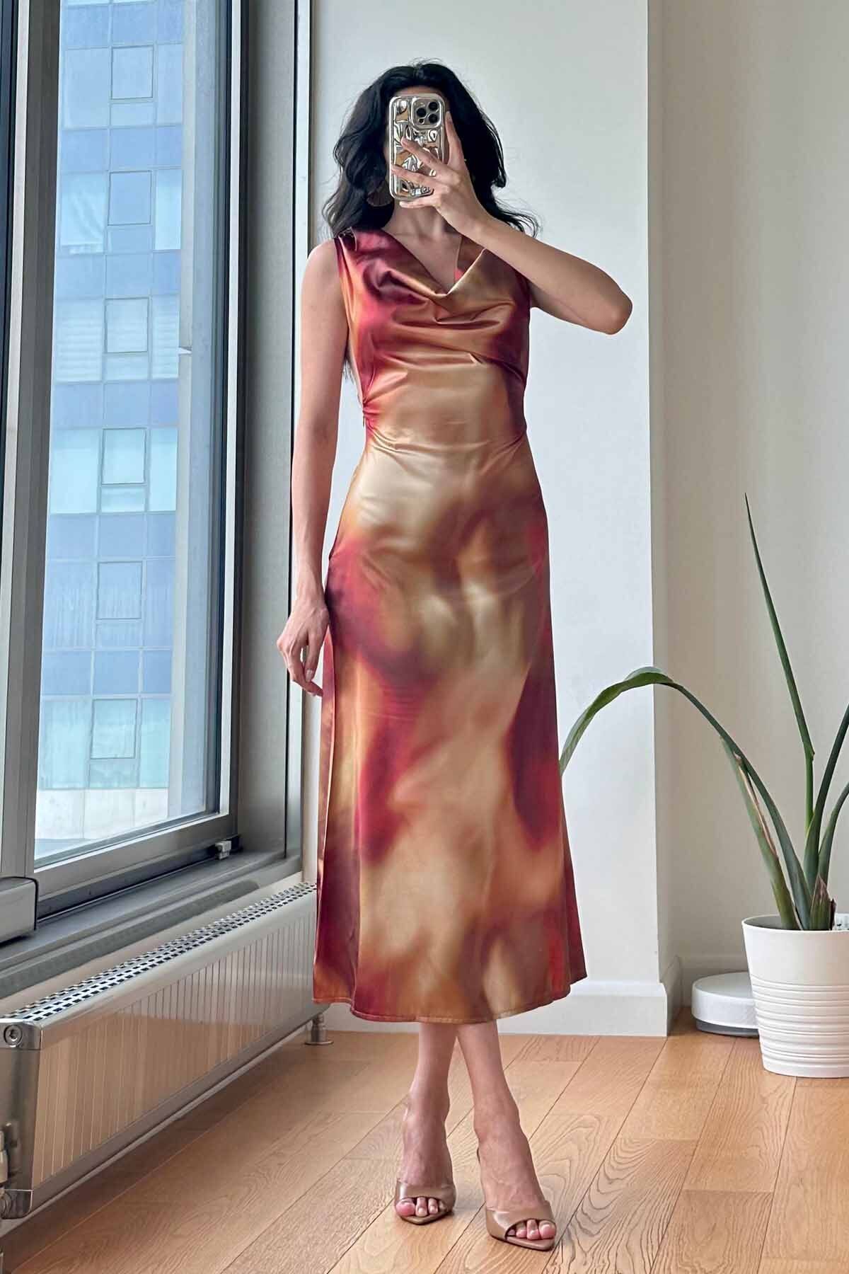 Satin dress with low back