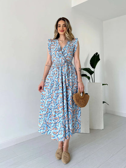 Sleeve Ruffle Midi Length Dress