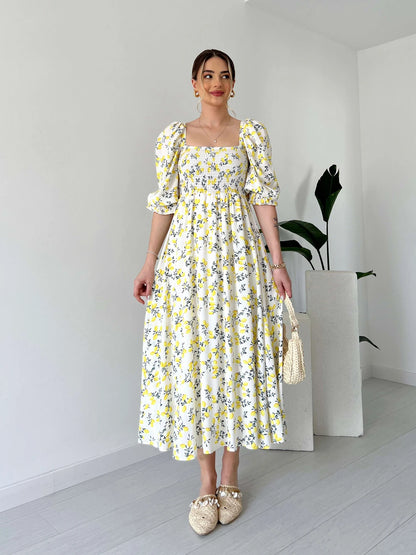 Lemon Pattern Breast Giped Dress