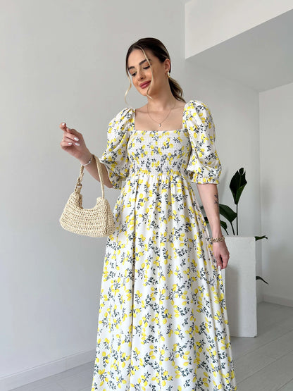 Lemon Pattern Breast Giped Dress