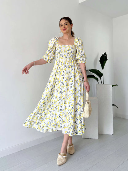 Lemon Pattern Breast Giped Dress